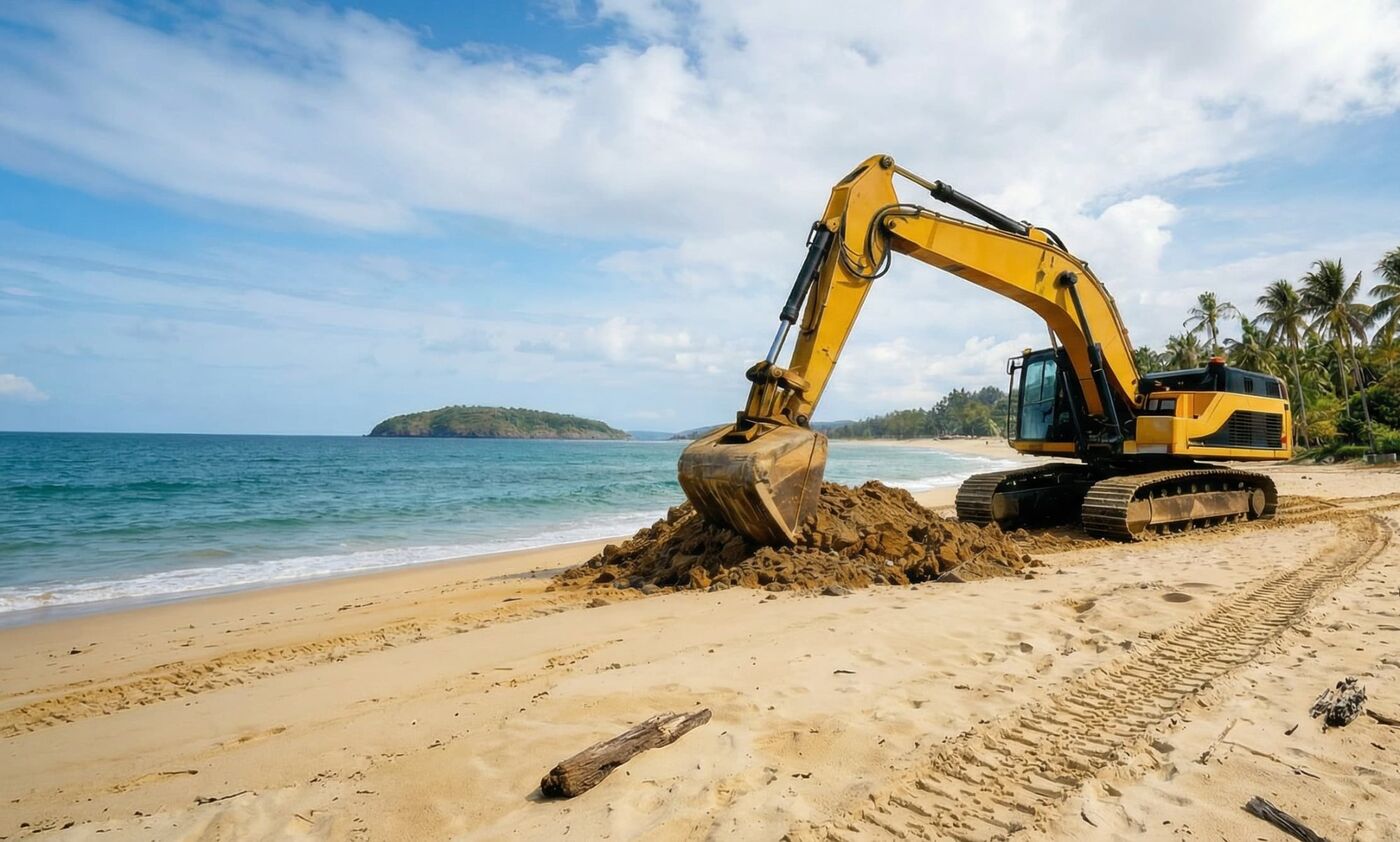 Excavadora en obra de construcción en República Dominicana